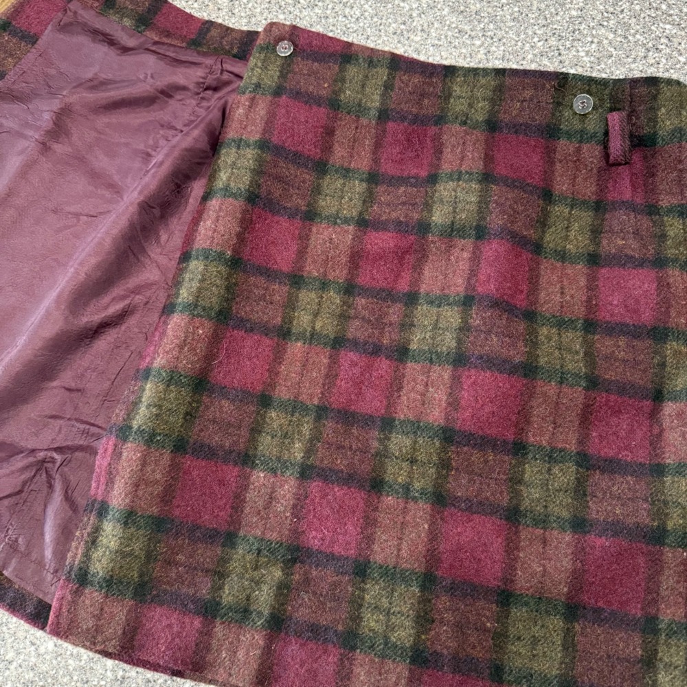 Eddie Bauer Womens Plaid Wool Blend Wrap Skirt Burgundy Green Size 8 Vintage - Picture 6 of 9
